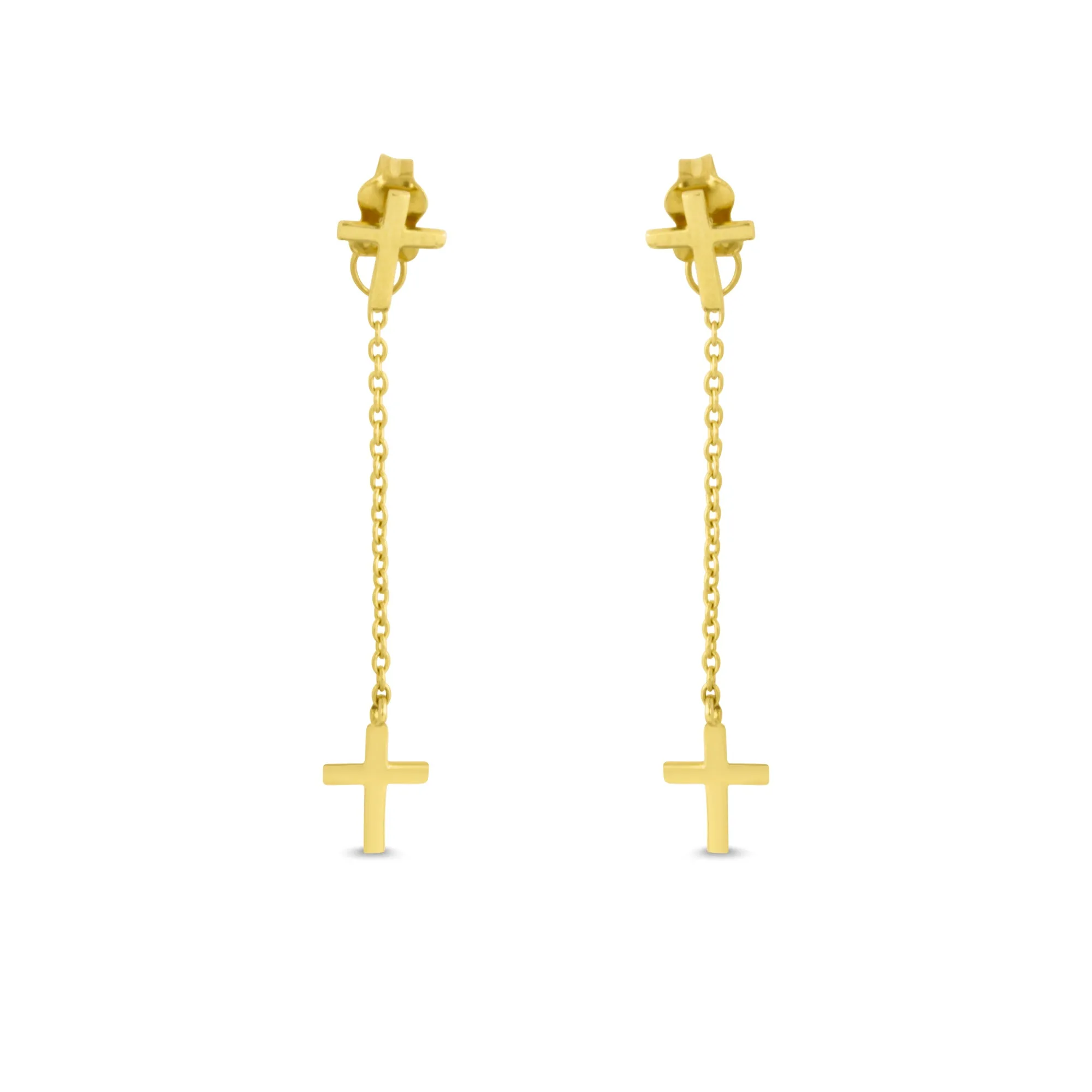 14K CROSS POST EARRING WITH DANGLING BACK -ERTG96-14K