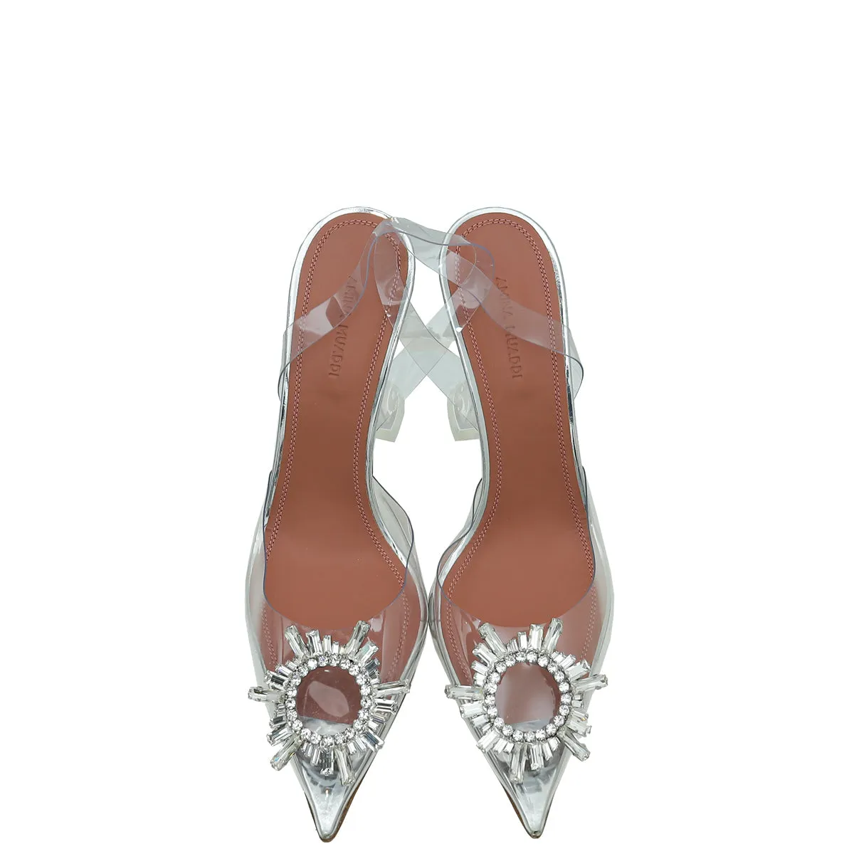 Amina Muaddi White Transparent PVC Crystal Begum Slingback Pumps 39