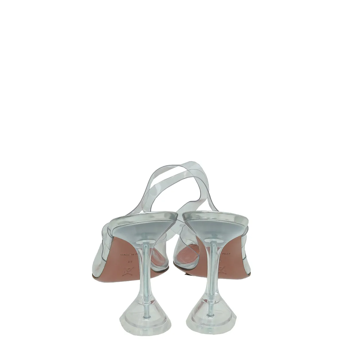 Amina Muaddi White Transparent PVC Crystal Begum Slingback Pumps 39