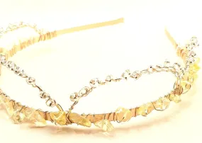 Anastasia- Citrine lined base with Czech glass Beads Gold Hand wired Headband