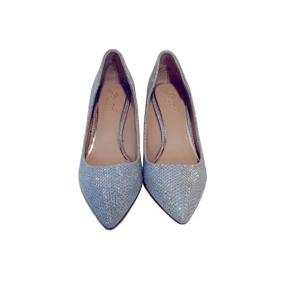 Badgley Mischka Silver Glitter Studded Party Pumps