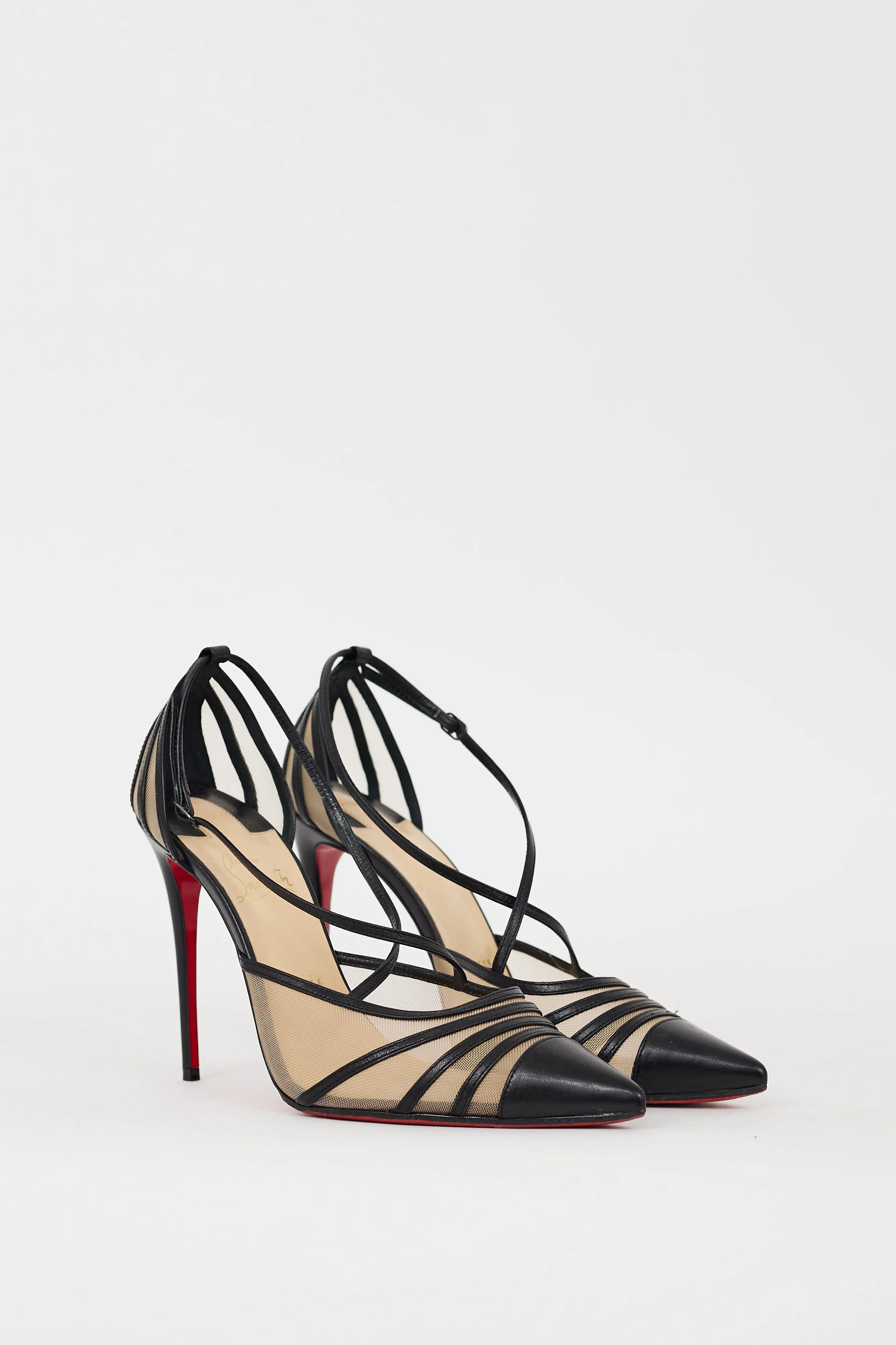 Black Leather & Mesh Theodorella Heel