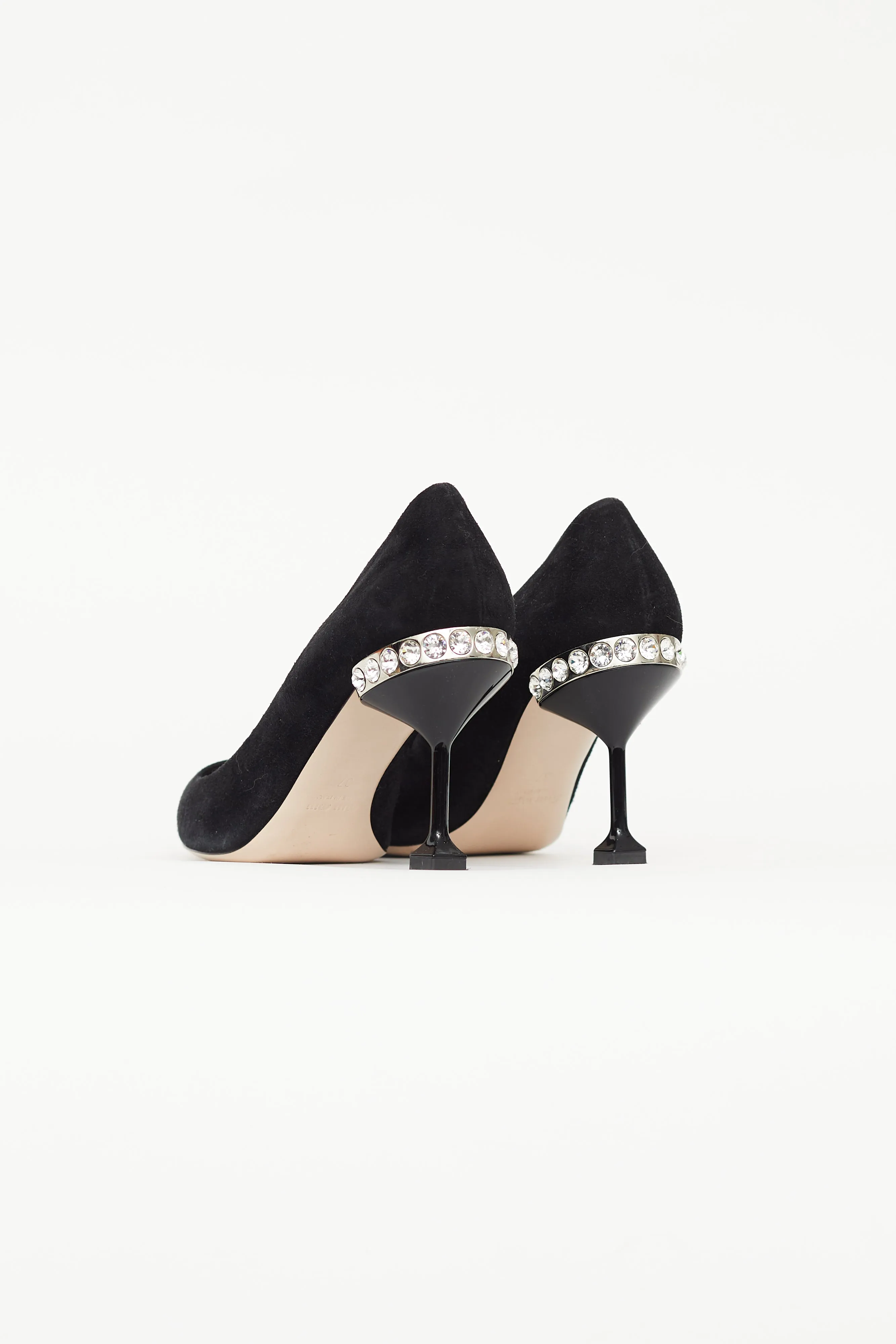 Black Suede & Pearl Embellished Heel