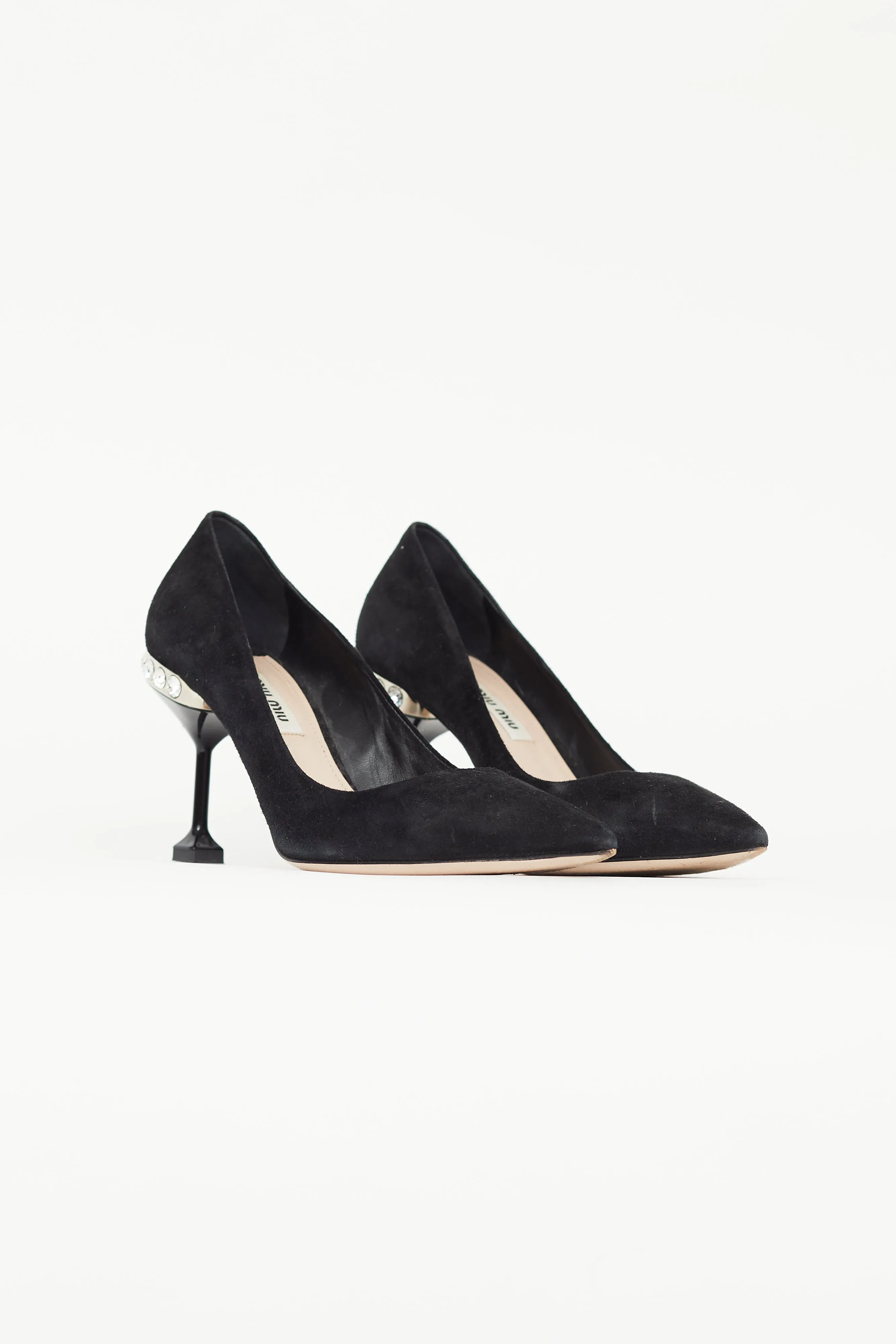 Black Suede & Pearl Embellished Heel