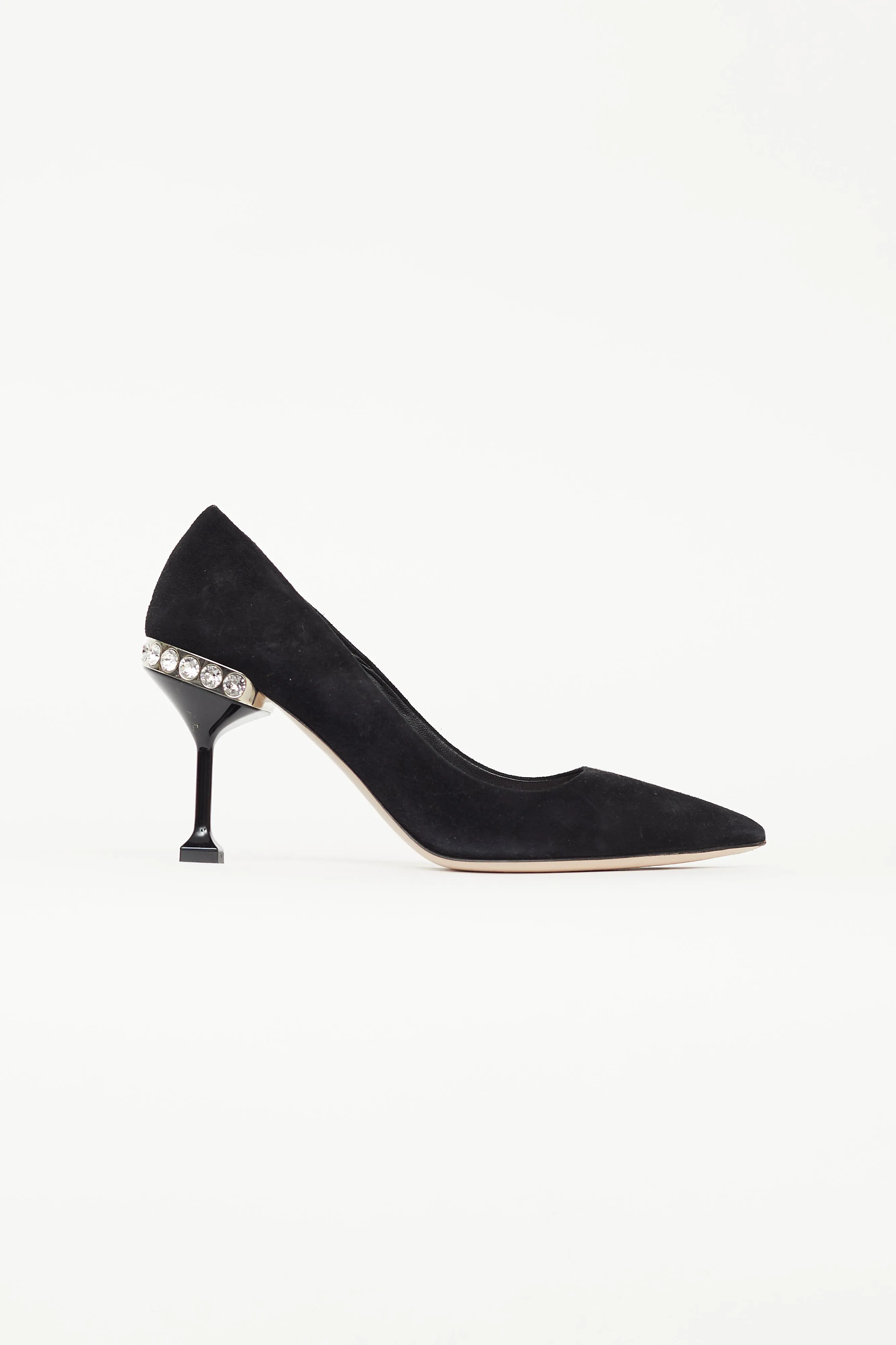 Black Suede & Pearl Embellished Heel