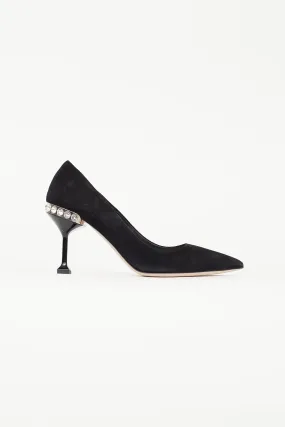 Black Suede & Pearl Embellished Heel