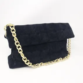 Black Velvet Soft Feel Gold Chain Handbag