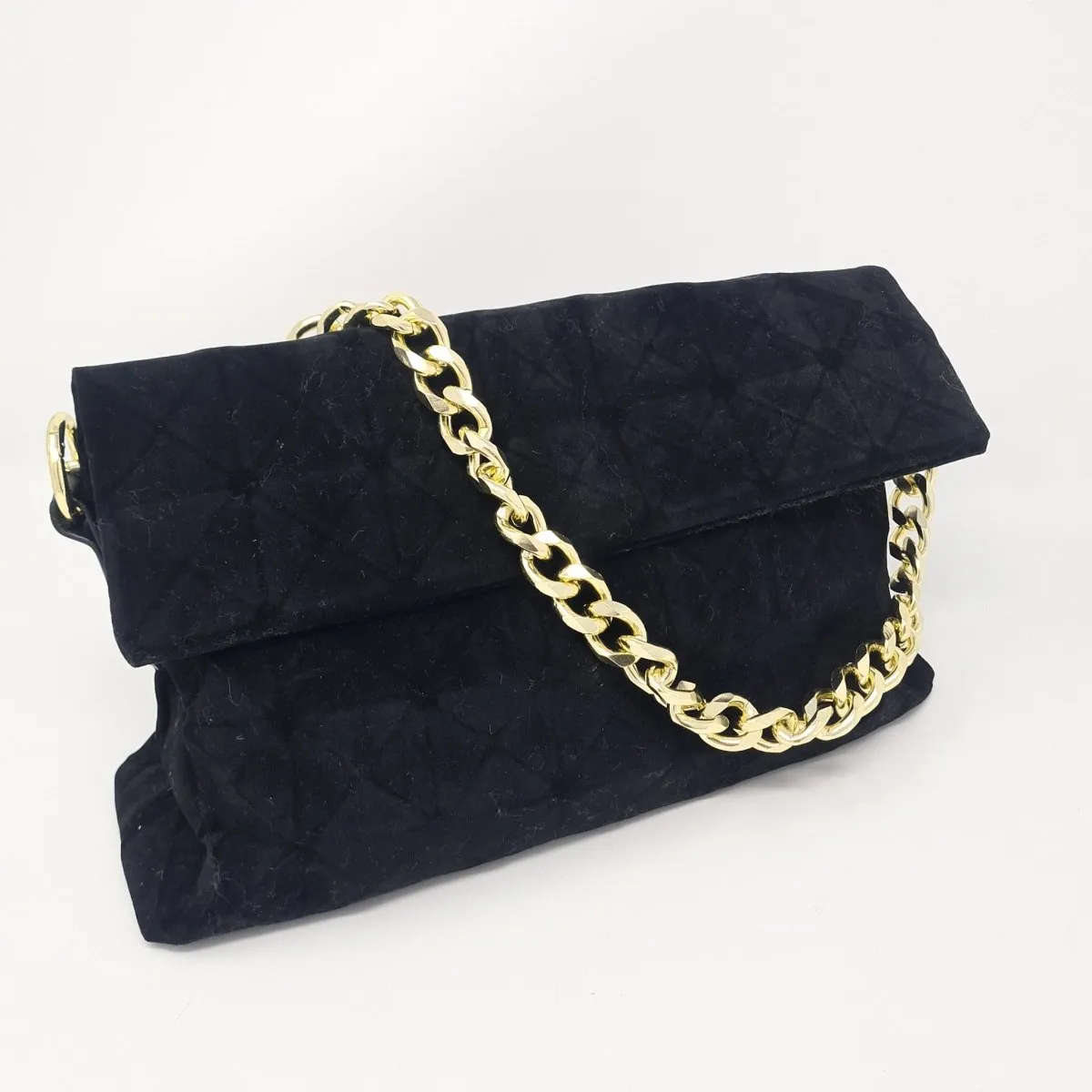 Black Velvet Soft Feel Gold Chain Handbag