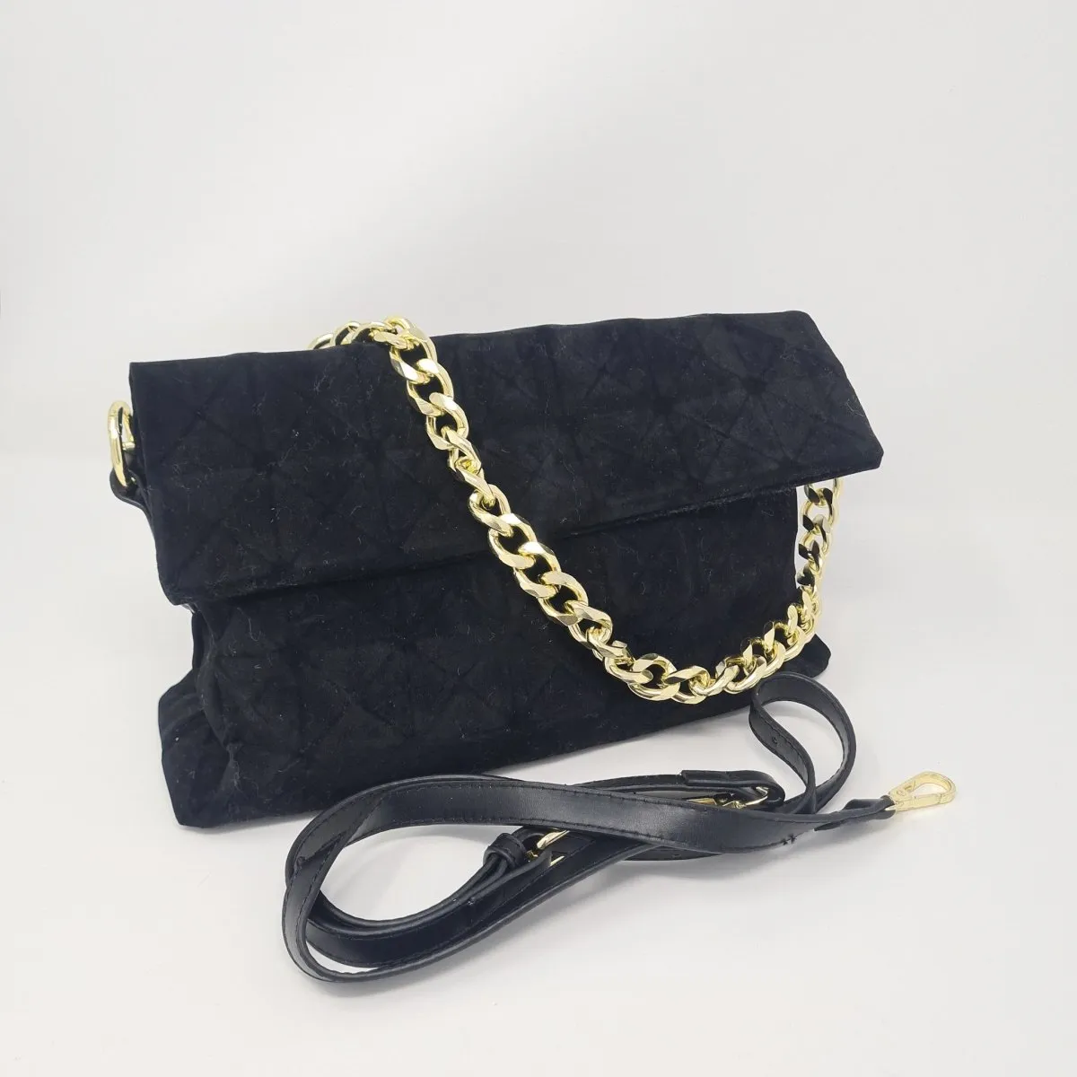 Black Velvet Soft Feel Gold Chain Handbag