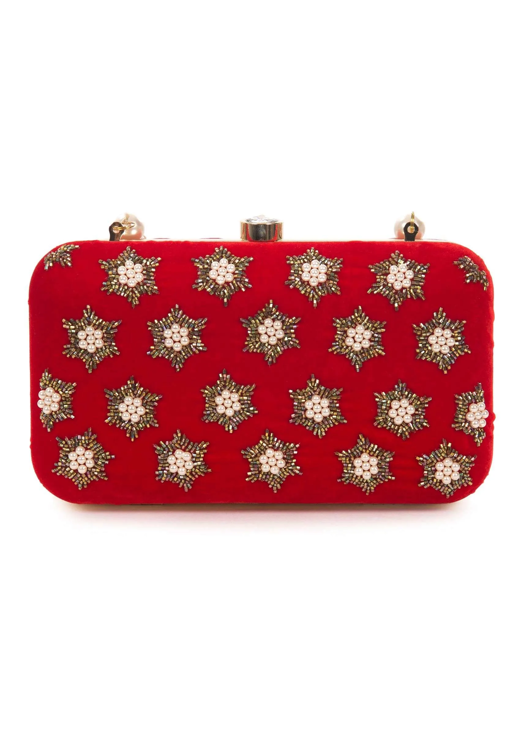 Blood red Net Flowers and Zardosi Work Box Clutch