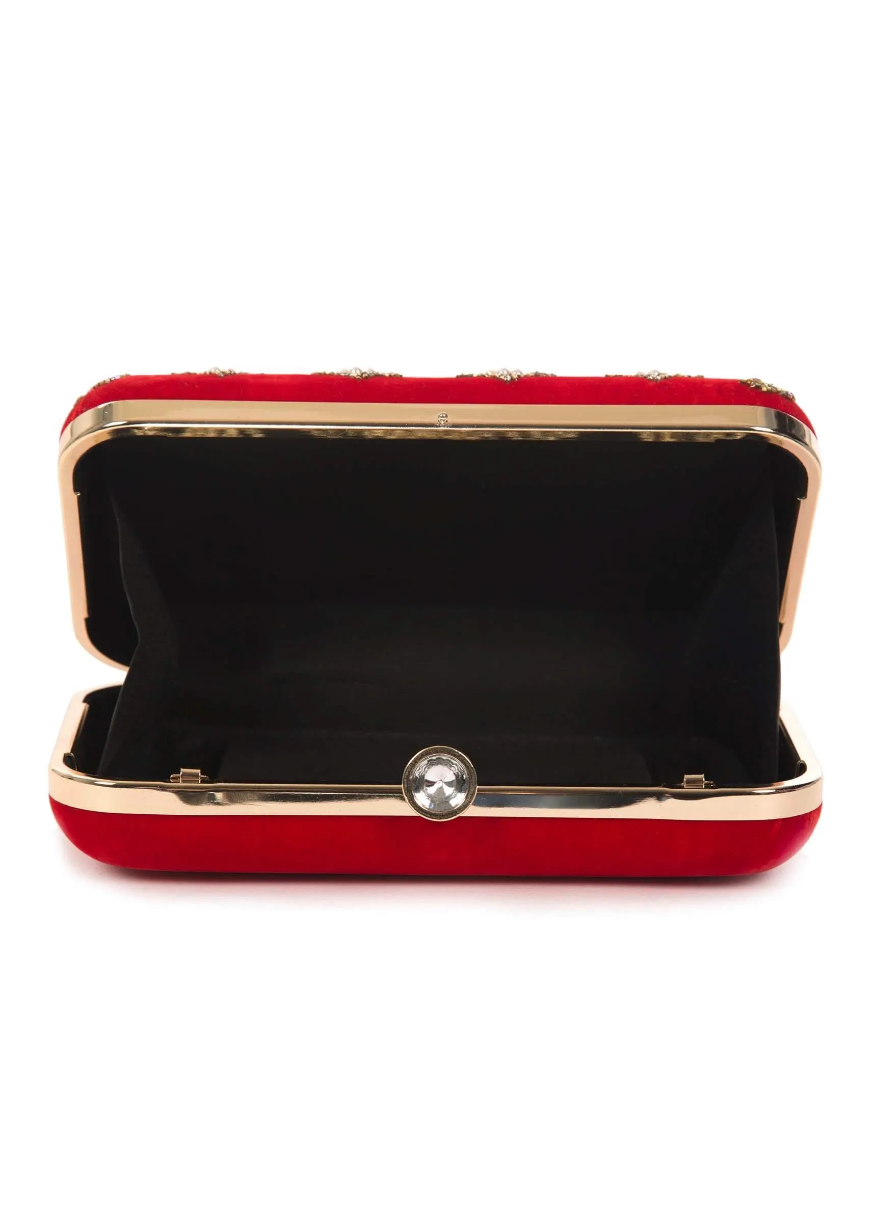 Blood red Net Flowers and Zardosi Work Box Clutch