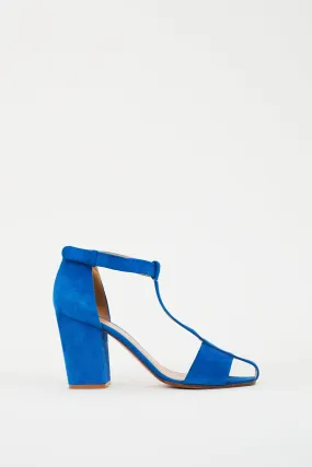 Blue Suede Strappy Block Heel