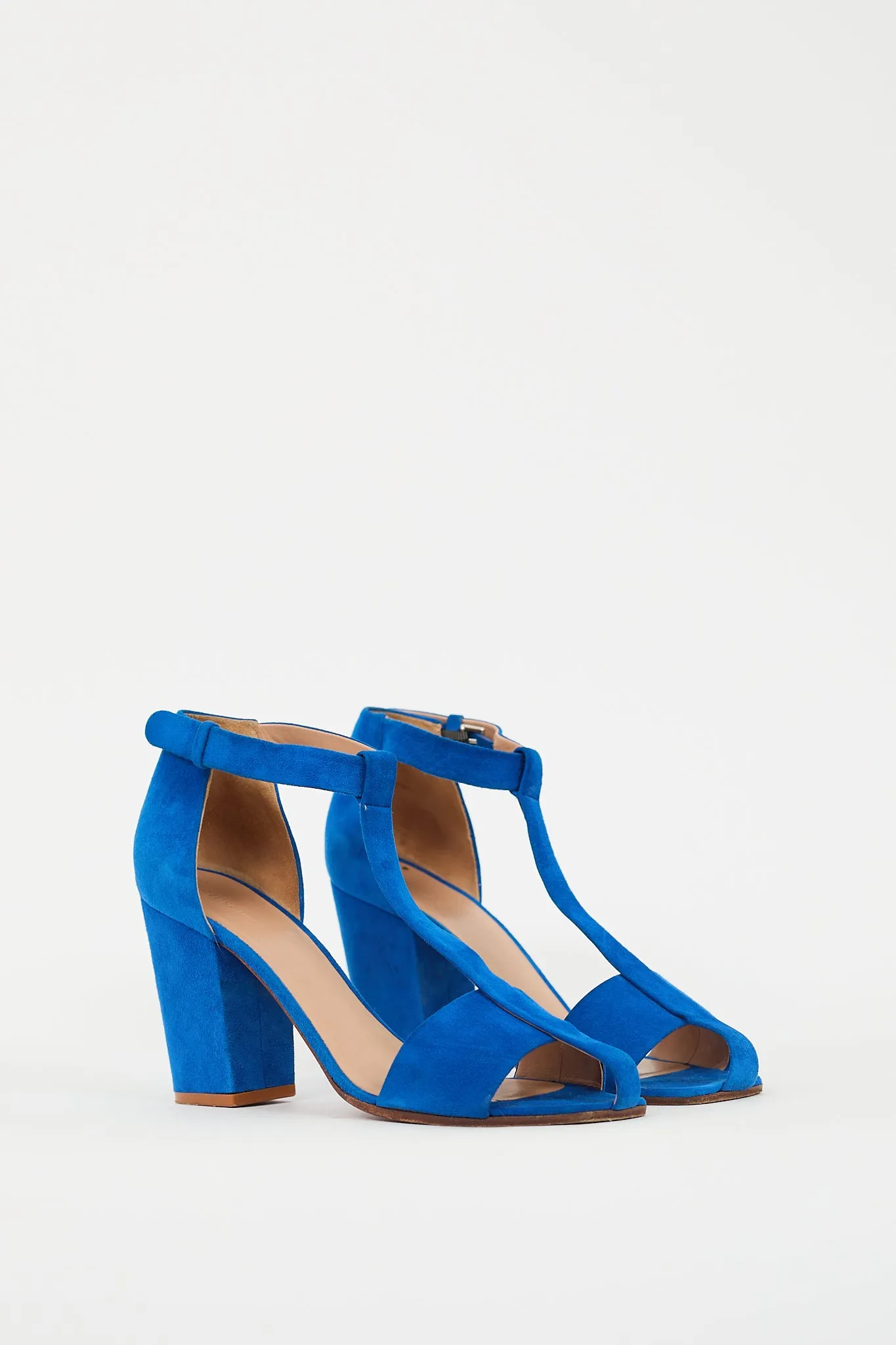 Blue Suede Strappy Block Heel