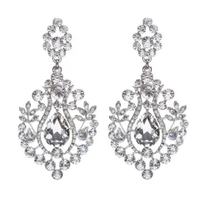 Bridal Wedding Jewelry Crystal Rhinestone Dangle Drop Earrings Silver E635