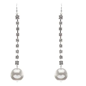 Bridal Wedding Jewelry Crystal Rhinestone Pearl Linear Drop Long Earrings Gold