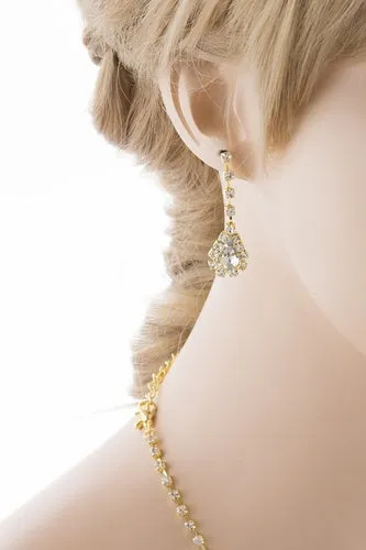 Bridal Wedding Jewelry Set Crystal Rhinestone Dangle Teardrop Necklace Gold J261