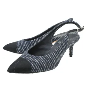 Chanel Bicolor CC Cap Toe Tweed Pointed Slingback 37
