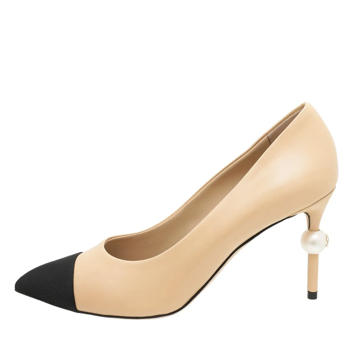 Chanel Bicolor Pearl Heel Pointed Pumps 38