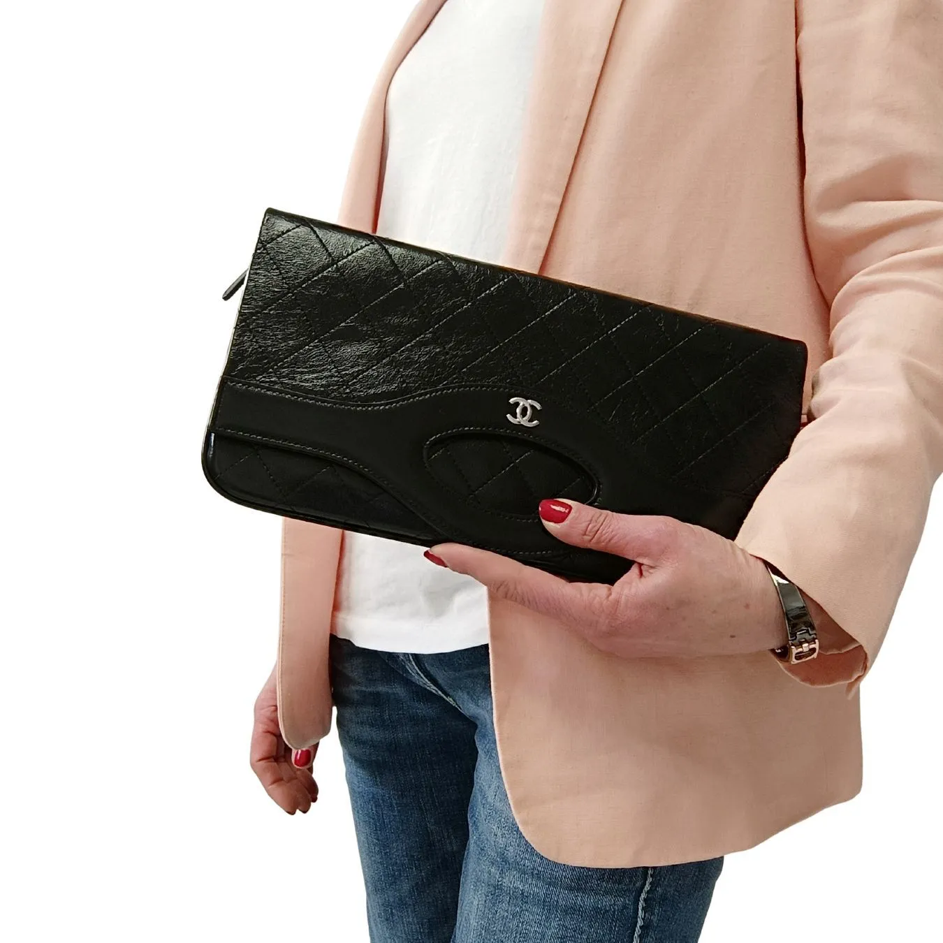 CHANEL Chanel Chanel Clutch handbag in matelasse black leather