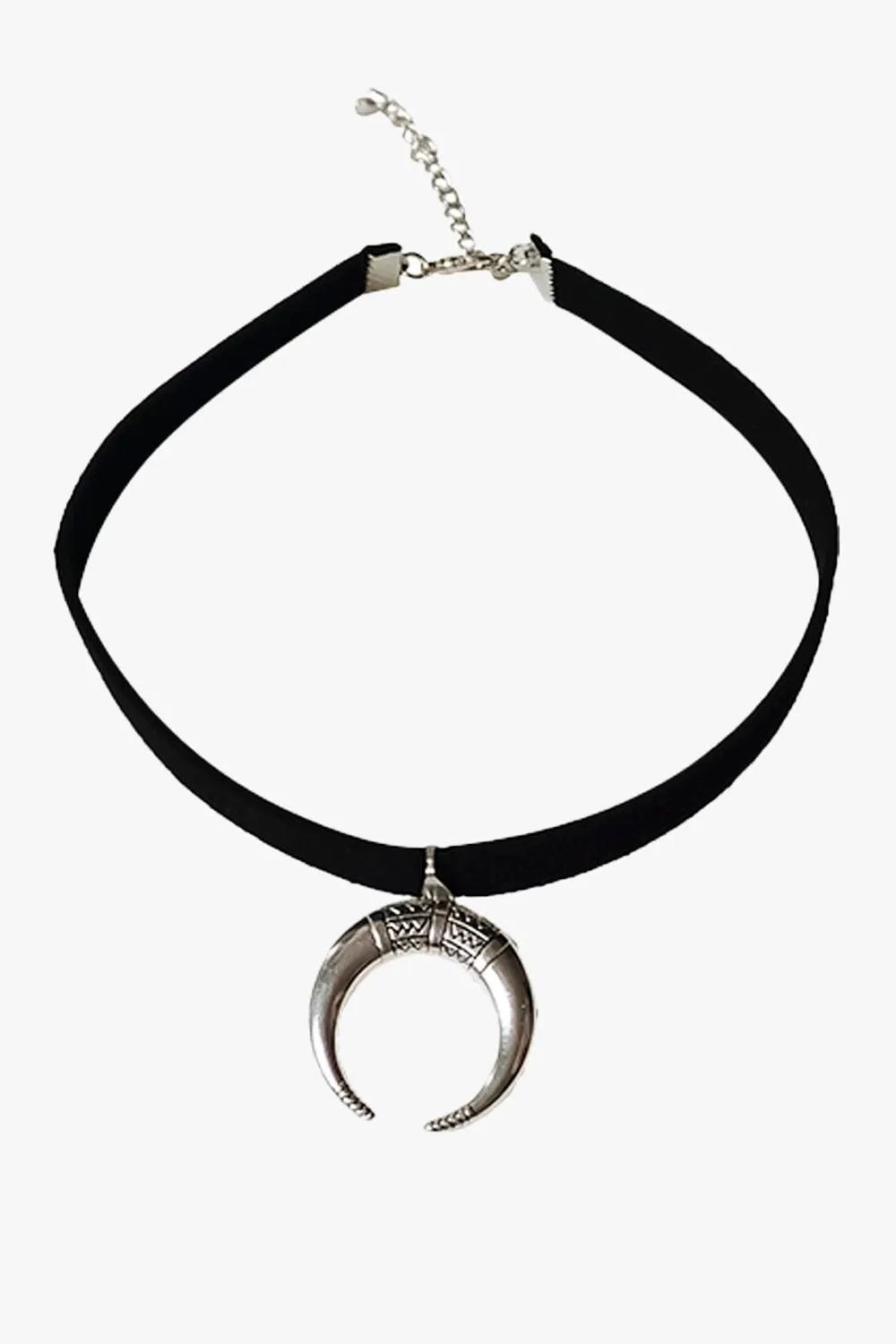 Crescent Moon Tribal Notching Choker Necklace