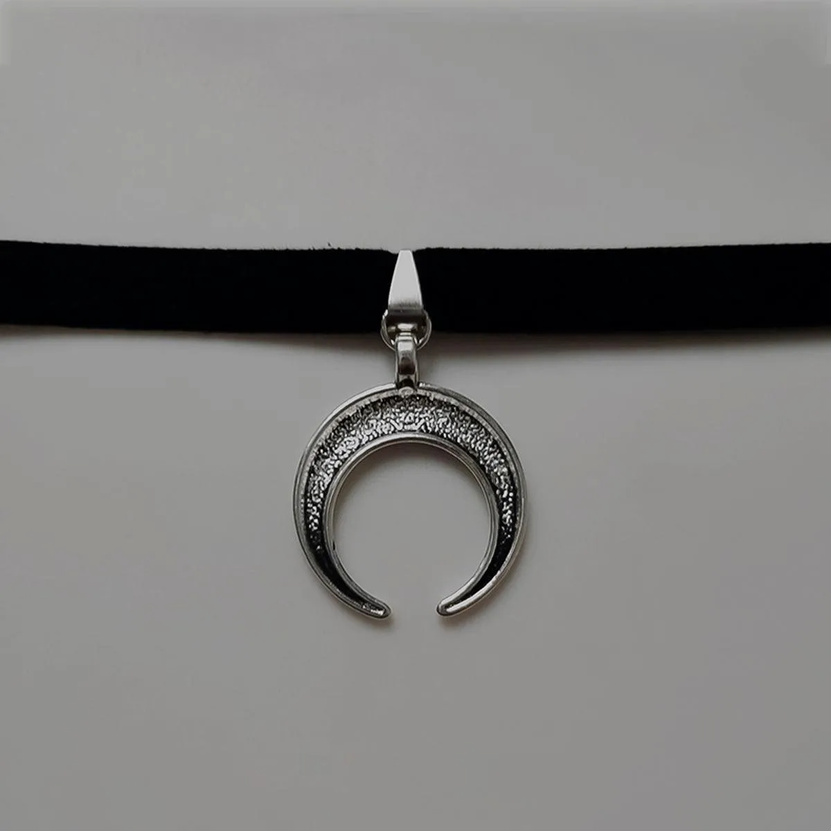 Crescent Moon Tribal Notching Choker Necklace