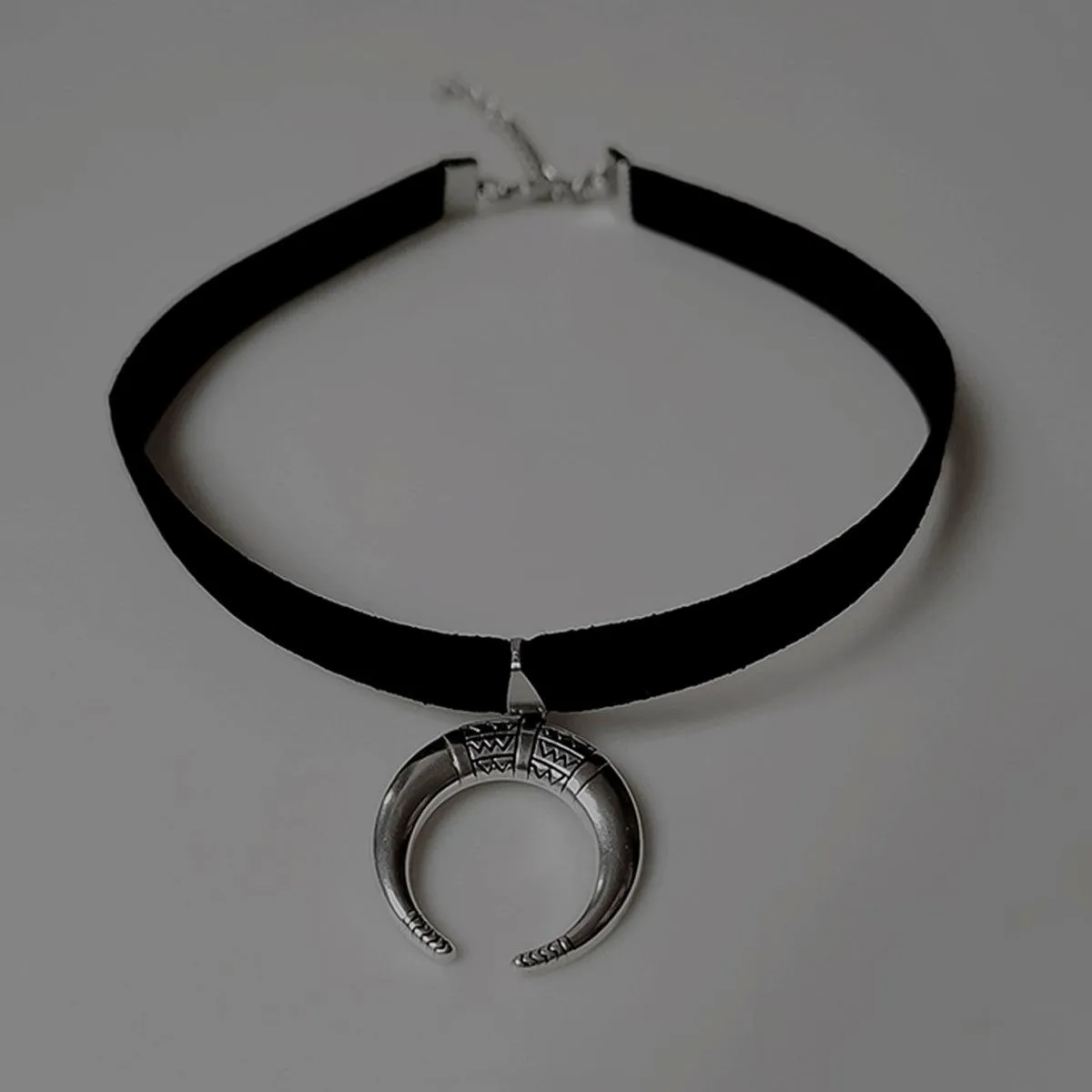 Crescent Moon Tribal Notching Choker Necklace