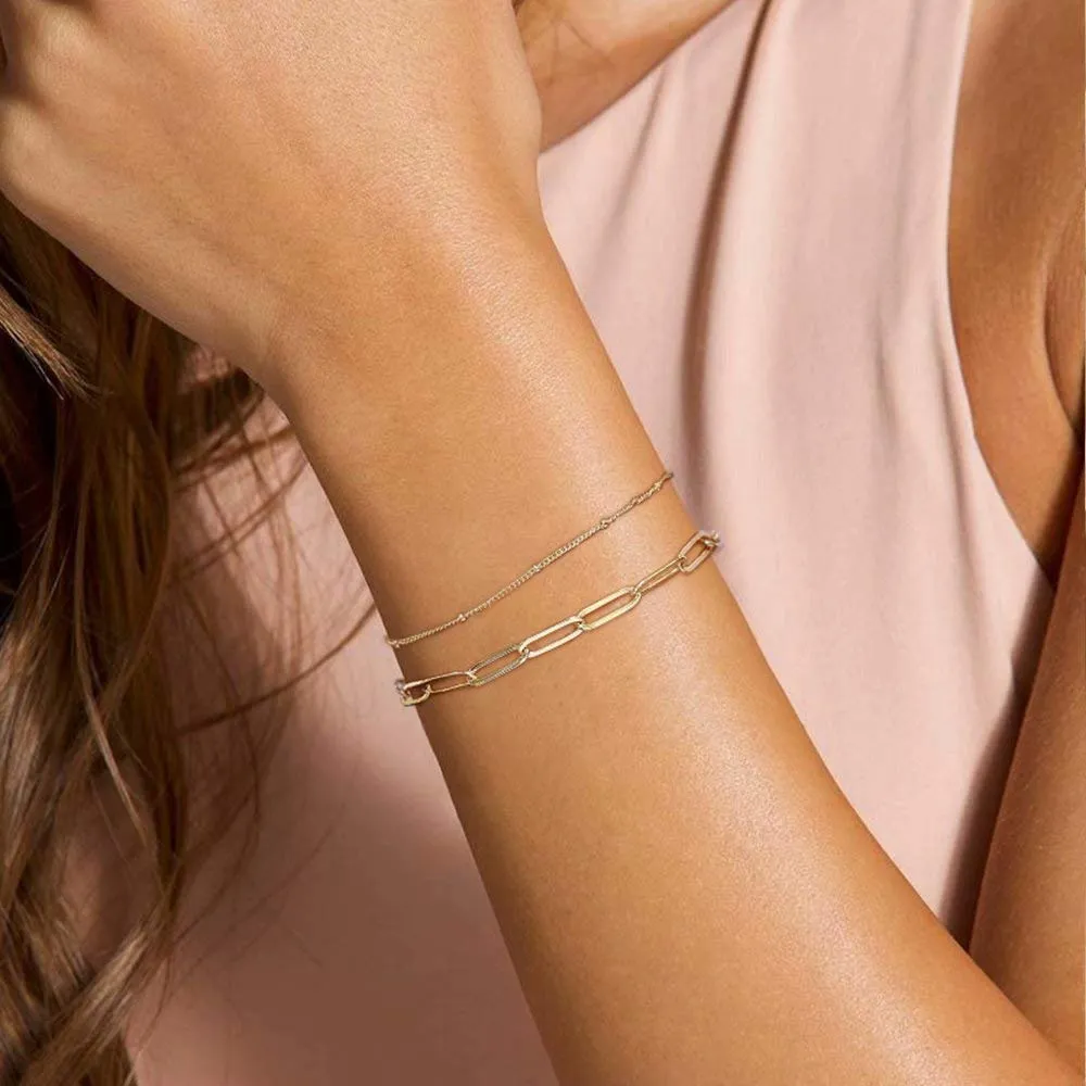 Dainty Gold Bracelets for Women, 14K Gold Filled Adjustable Layering Bracelet Cute Evil Eye Bracelet Gold Layered Chain Evil Eye Bracelets for Women Jewelry