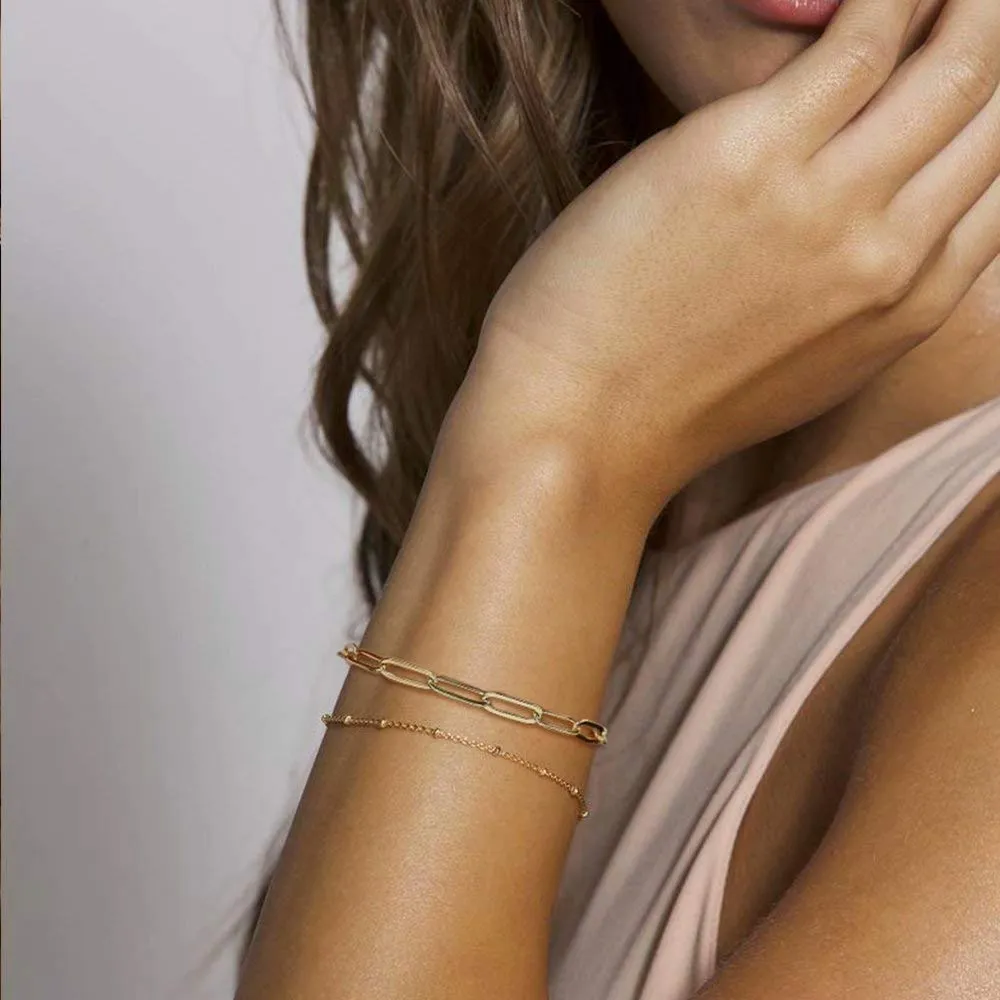 Dainty Gold Bracelets for Women, 14K Gold Filled Adjustable Layering Bracelet Cute Evil Eye Bracelet Gold Layered Chain Evil Eye Bracelets for Women Jewelry