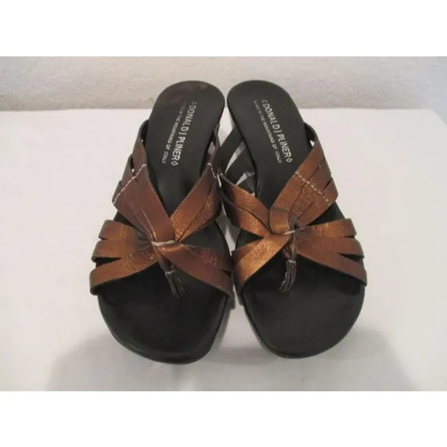 Donald J Pliner Bronze Rich Metallic Strappy Stitched T Strap Mulesslides Size Us