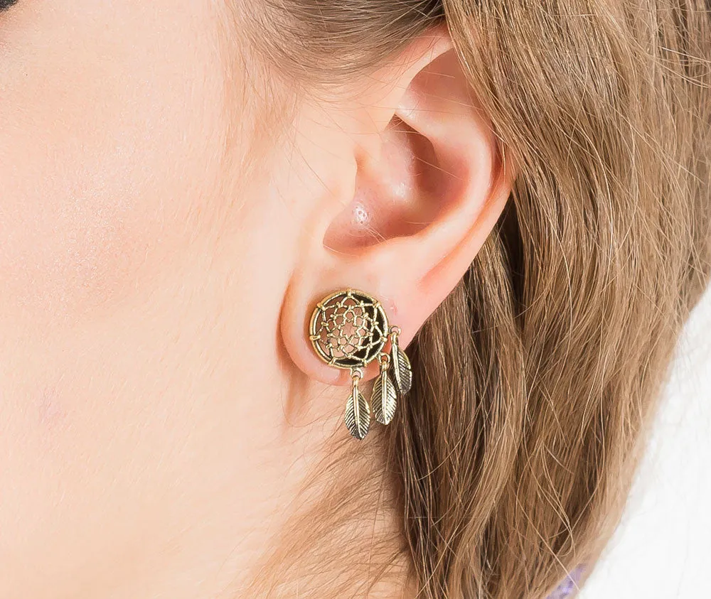 Dreamcatcher Gauge Earrings - Brass