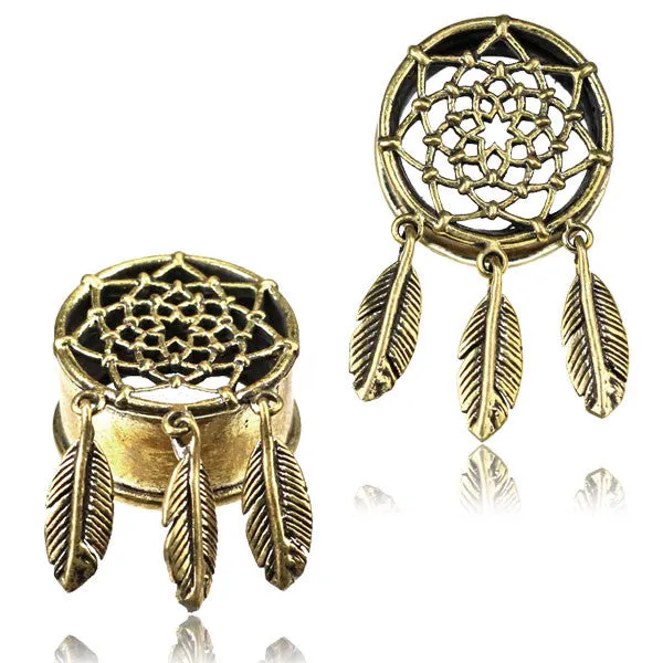 Dreamcatcher Gauge Earrings - Brass