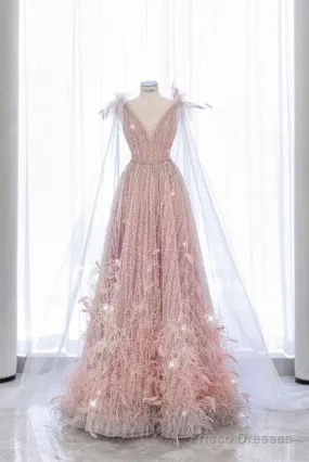 Fairy A Line Sequin Pink Prom Dresses Evening Dress