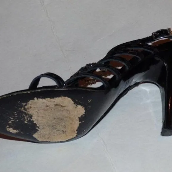 Fendi Black Textured Leather Strappy Pump with Silver Hardware