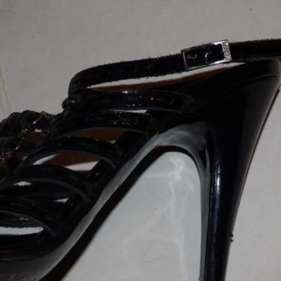 Fendi Black Textured Leather Strappy Pump with Silver Hardware