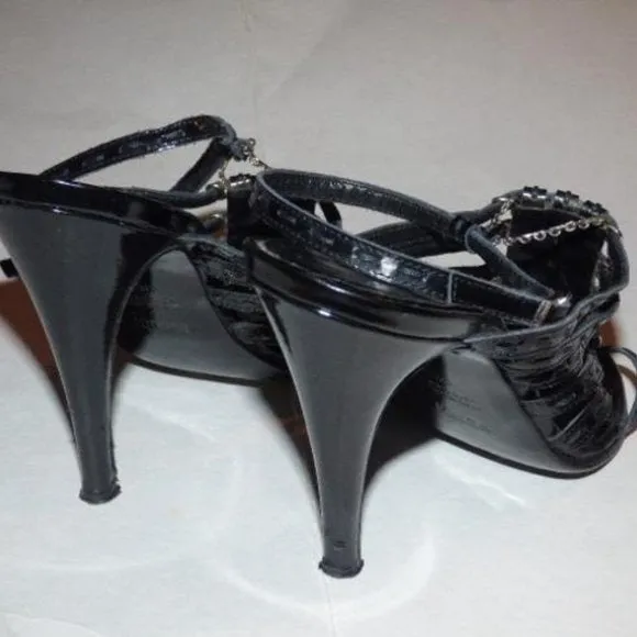 Fendi Black Textured Leather Strappy Pump with Silver Hardware