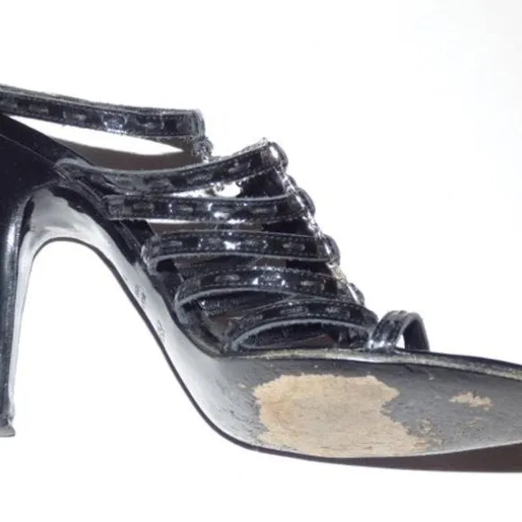 Fendi Black Textured Leather Strappy Pump with Silver Hardware