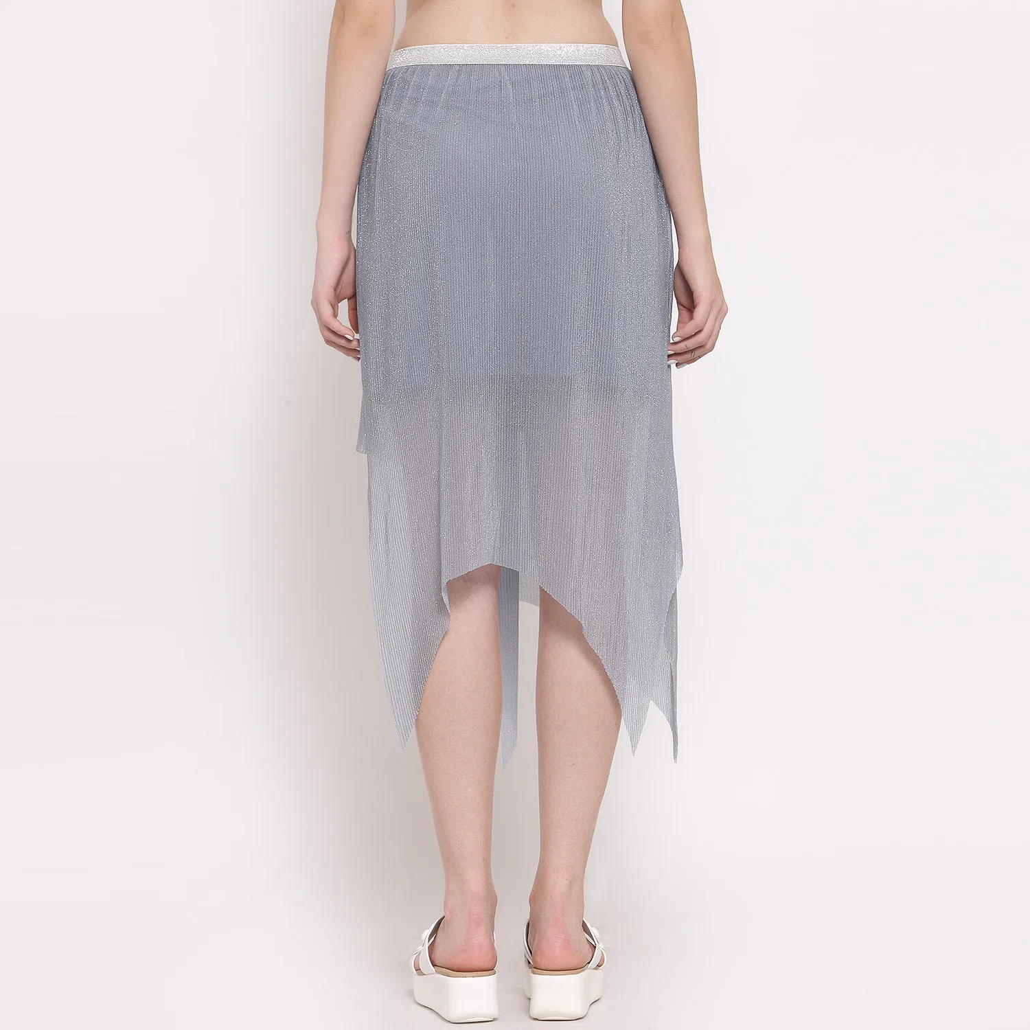 Grey Plisse Asymmetric Skirt