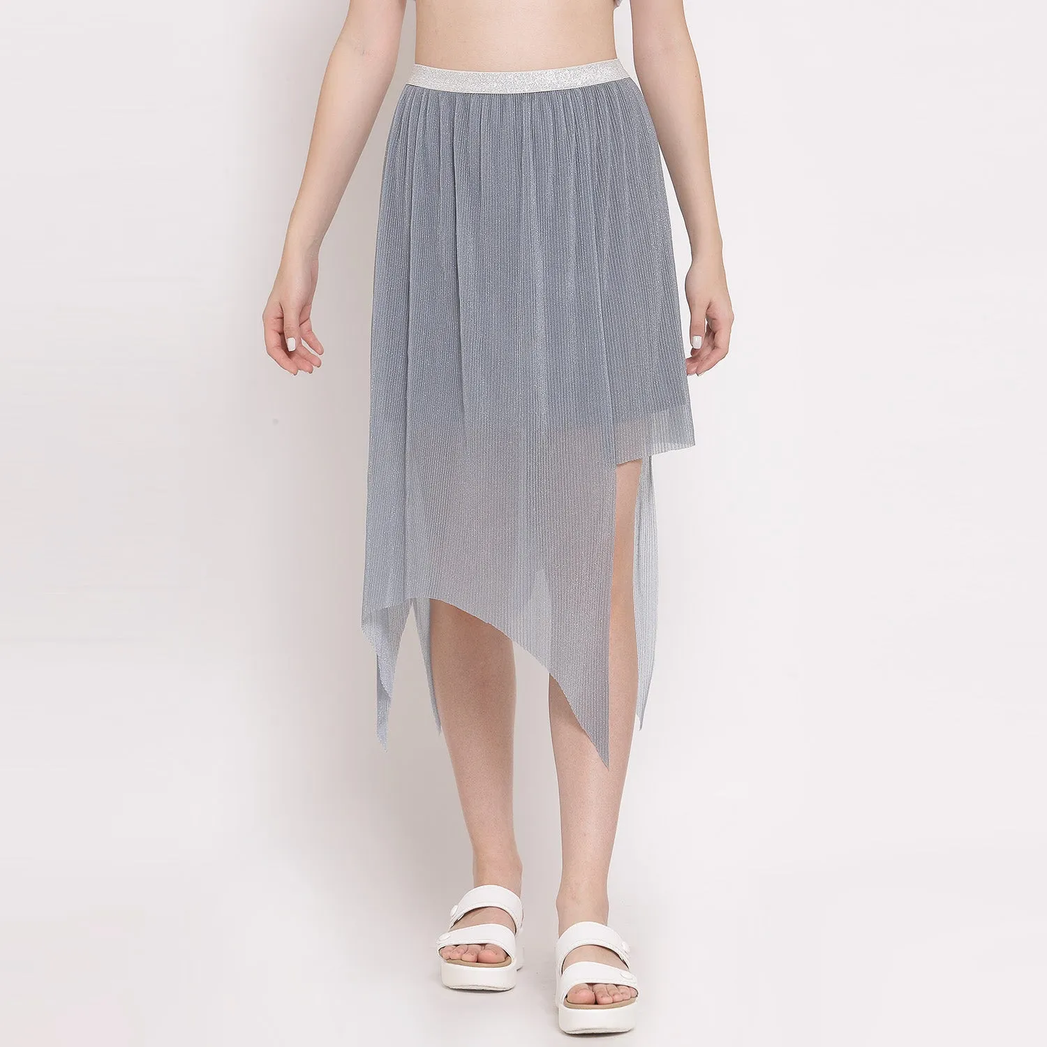 Grey Plisse Asymmetric Skirt