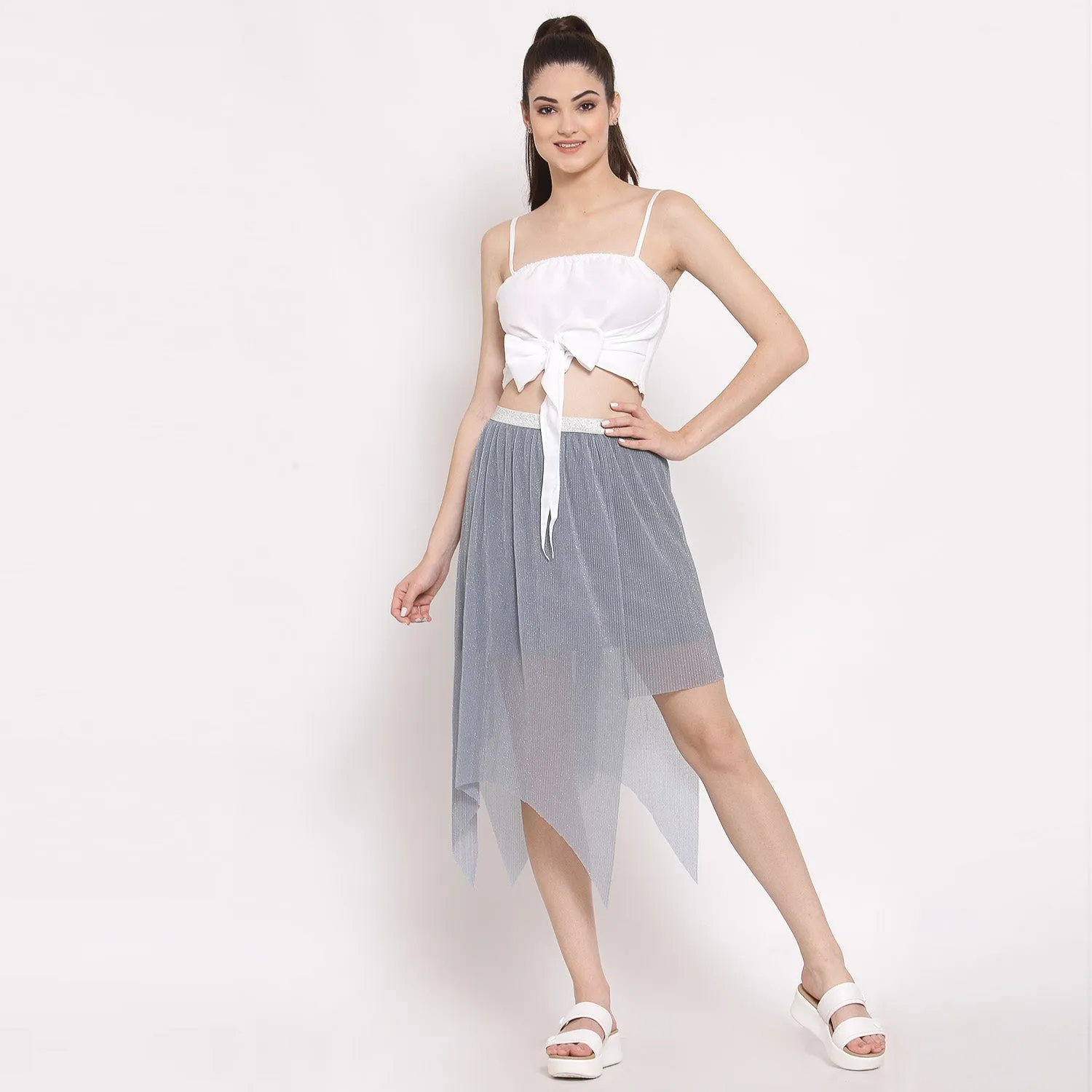 Grey Plisse Asymmetric Skirt