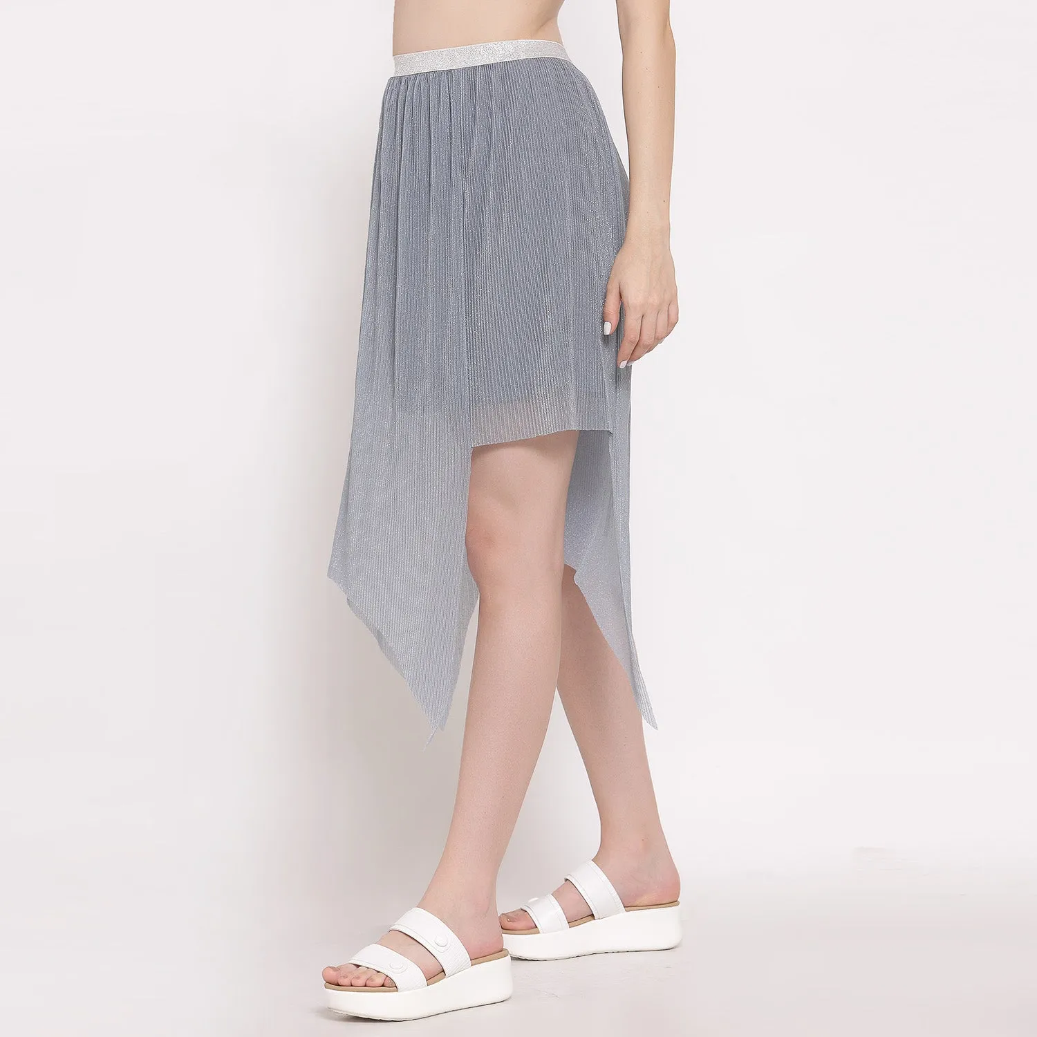 Grey Plisse Asymmetric Skirt