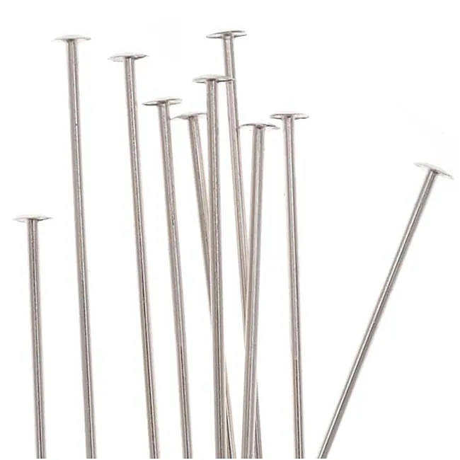 Head Pins, 1.5 Inches Long and 24 Gauge Thick, Sterling Silver (10 Pieces)