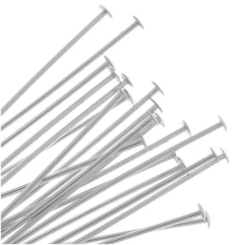 Head Pins, 2 Inches Long and 22 Gauge Thick, Sterling Silver (10 Pieces)