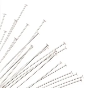 Head Pins, 2 Inches Long and 24 Gauge Thick, Sterling Silver (10 Pieces)