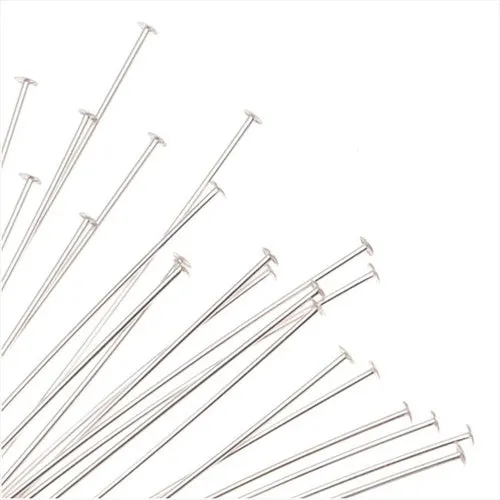 Head Pins, 2 Inches Long and 24 Gauge Thick, Sterling Silver (10 Pieces)