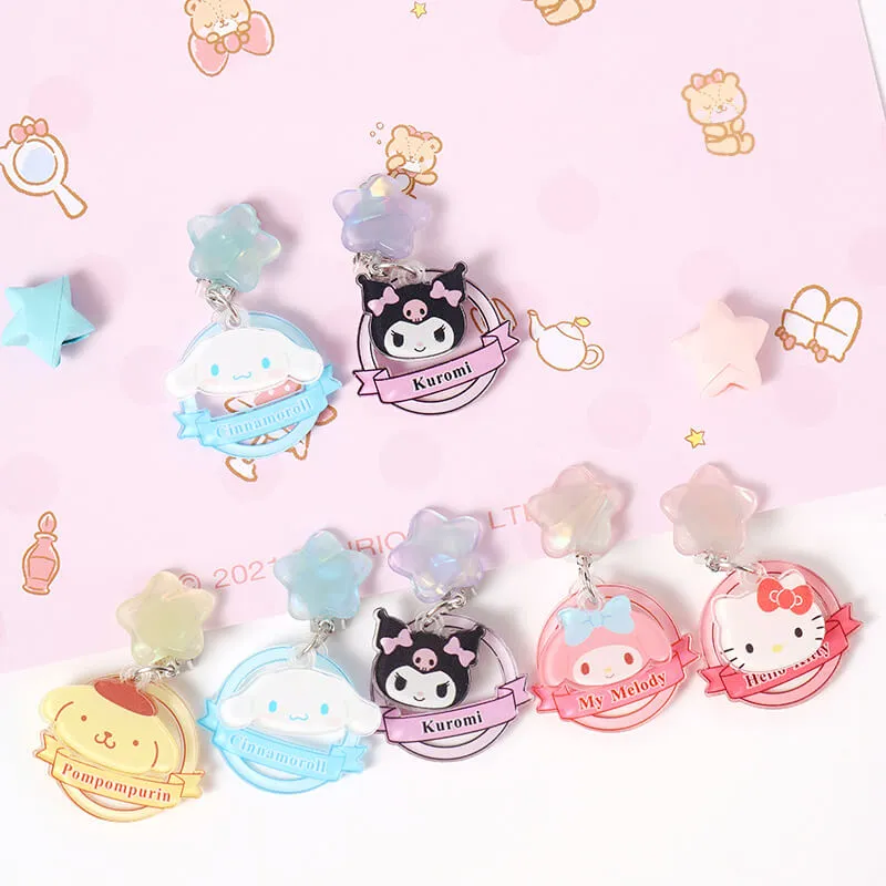 Kawaii Sanrio Character Star Dangling Clip On Earrings