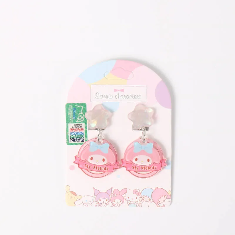 Kawaii Sanrio Character Star Dangling Clip On Earrings