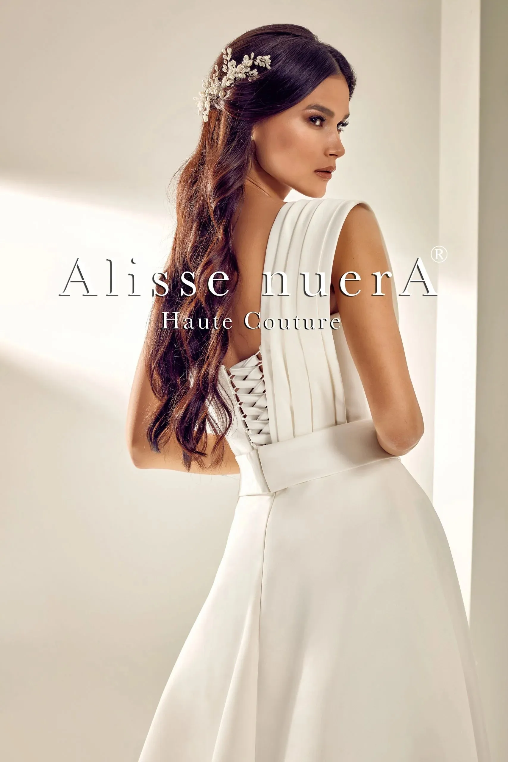 One Shoulder Draped Off White Satin Grecian Bridal Dress