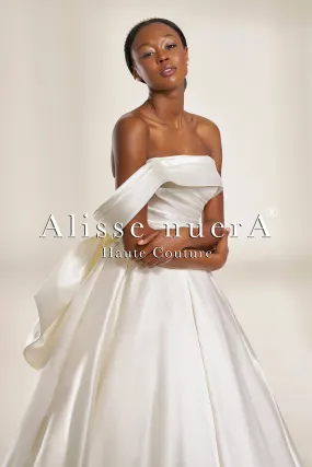 One Shoulder Off the Shoulder Ziberline Wedding Dress with Bow Back Detail
