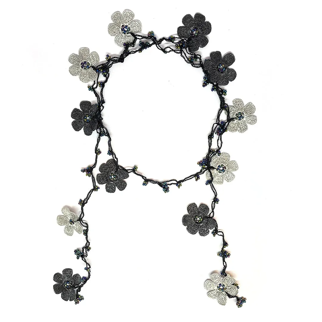 Oya Gray Clover crocheted lace necklace