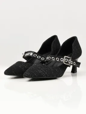 Pointed Shimmer Heels - Black